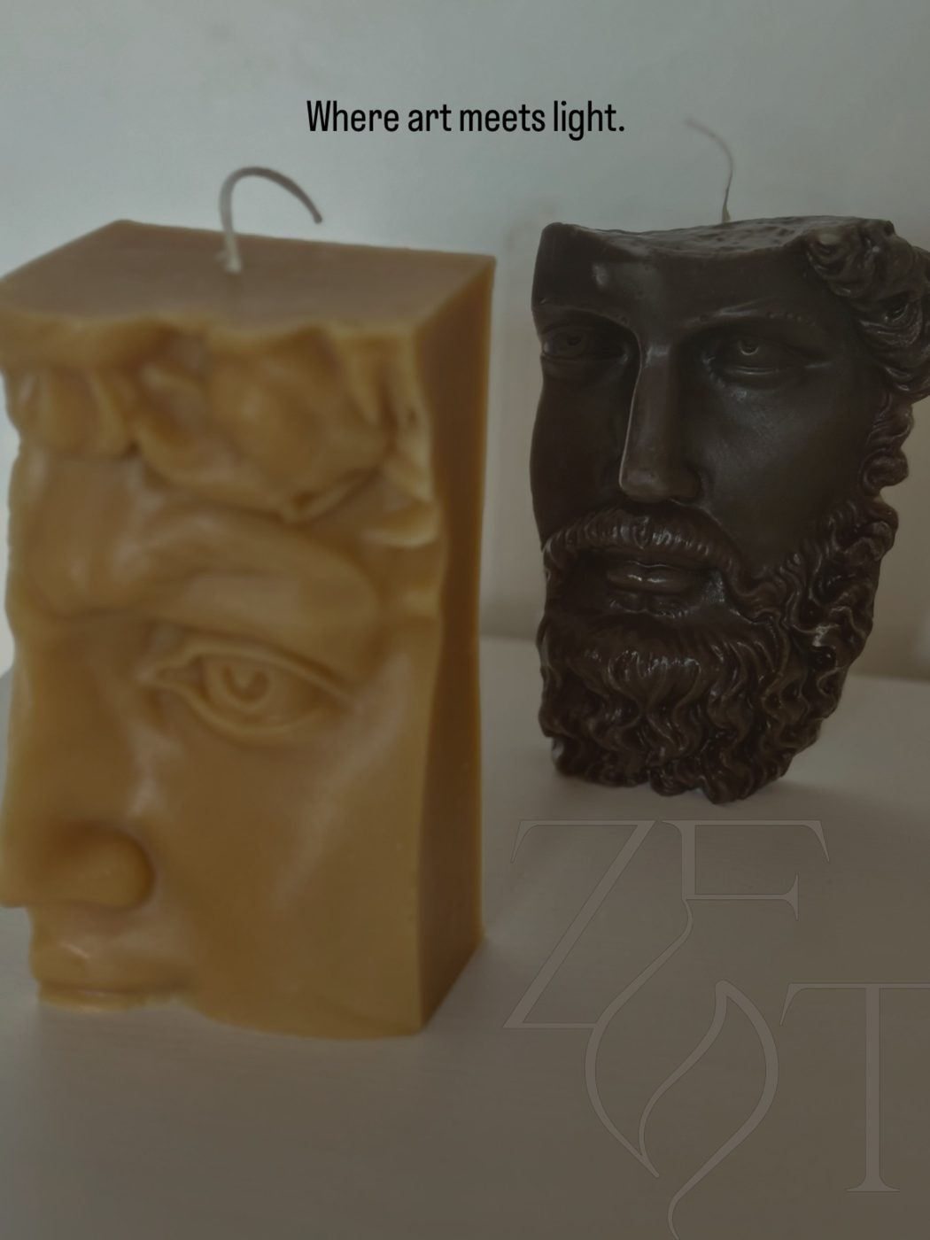Sculptural face candles by Zest Candle Atelier